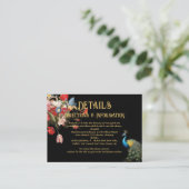 Indian Peacock Bloemen Bruiloft Details info kaart Visitekaartje (Staand voorkant)