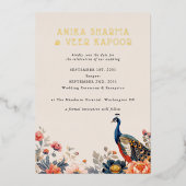 Indian Peacock Bloemen Foto Bruiloft Save the Date Folie Uitnodiging (Voorkant)