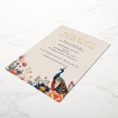 Indian Peacock Bloemen Foto Bruiloft Save the Date Folie Uitnodiging (Gedraaid)
