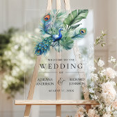 Indian Peacock Feathers Wedding Welcome Acryl Bord