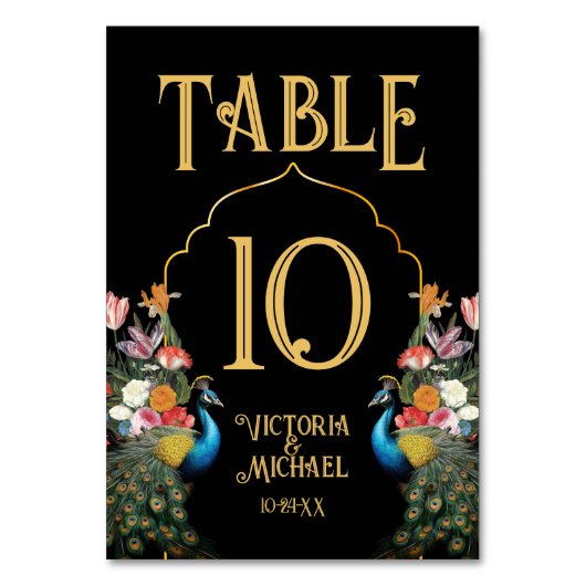 Indian Peacock Floral Bruiloft tafel nummerkaarten Kaart (Achterkant)