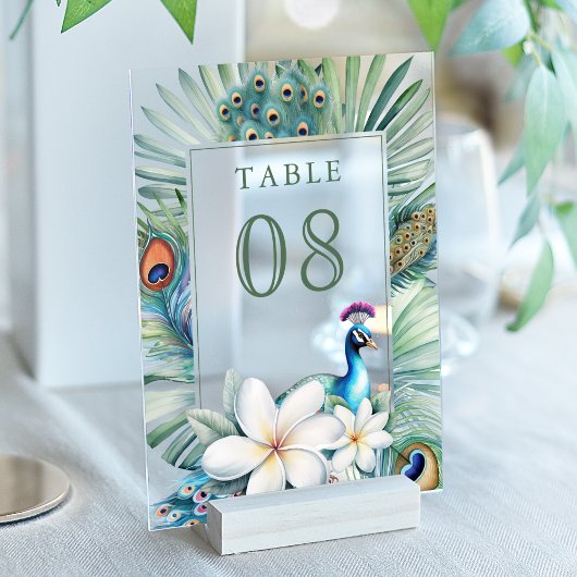 Indian Peacock Floral Wedding Acrylic Table Number Acryl Uitnodigingen