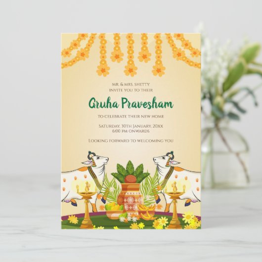 Indian Pooja uitnodiging Gruha Pravesam uitnodigin (Staand voorkant)