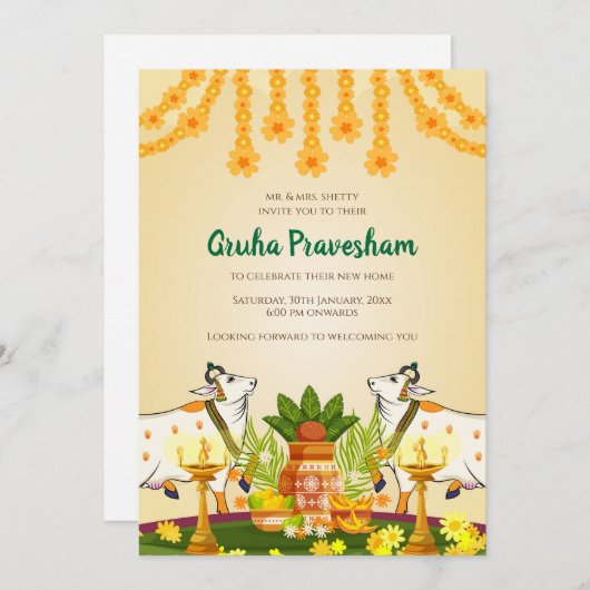 Indian Pooja uitnodiging Gruha Pravesam uitnodigin (Voorkant / Achterkant)