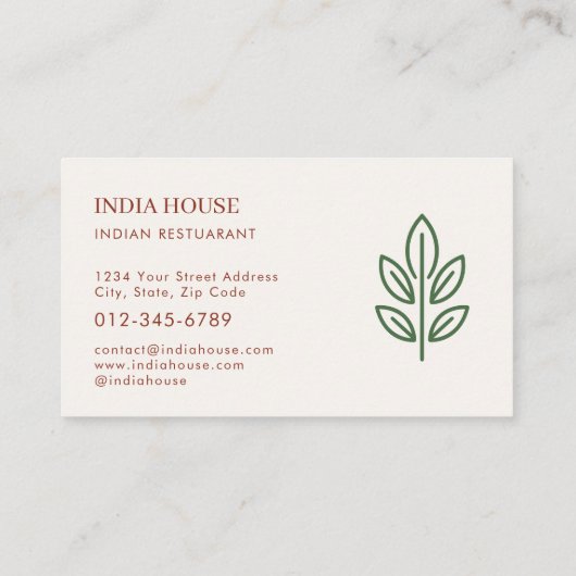 Indian Restaurant Catering Service Photo Visitekaartje (Achterkant)