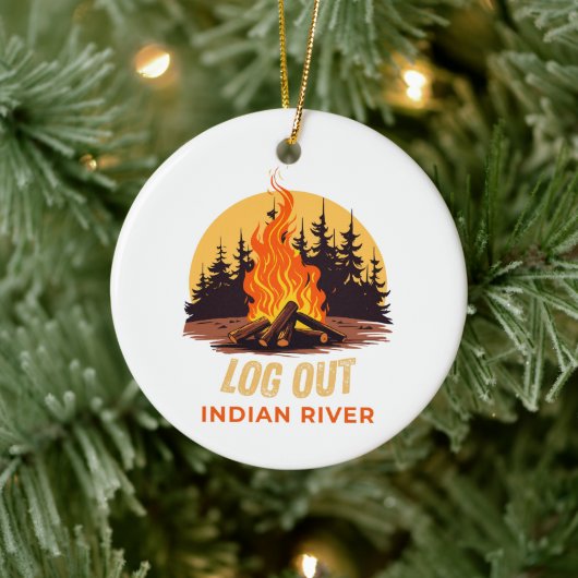Indian River Michigan Kampvuur Keramisch Ornament (Boom)