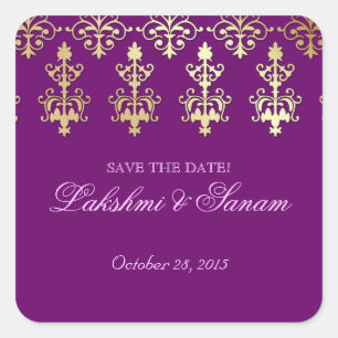 Indian Save Datum Bruiloft Stickers Paarse Goud