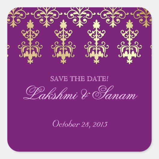 Indian Save Datum Bruiloft Stickers Paarse Goud (Voorkant)