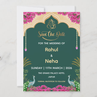 Indian Save the Date Card, Wedding Announcement Kaart
