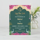 Indian Save the Date Card, Wedding Announcement Kaart (Staand voorkant)