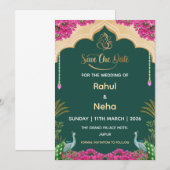 Indian Save the Date Card, Wedding Announcement Kaart (Voorkant / Achterkant)