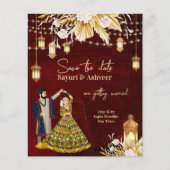 Indian Save the Date maroon Gold dansende koppel (Voorkant)