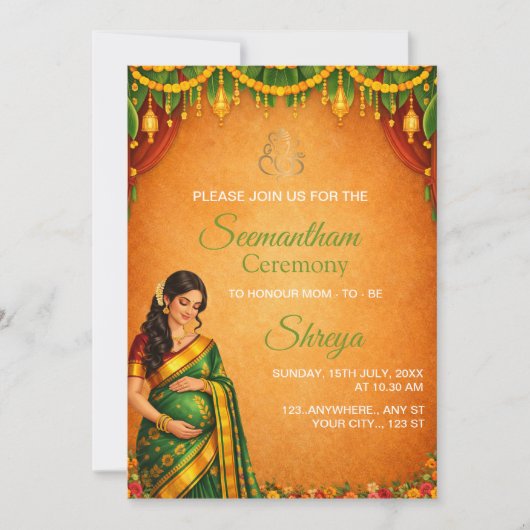 Indian Seemantham Ceremony Invitation Card Kaart (Voorkant)