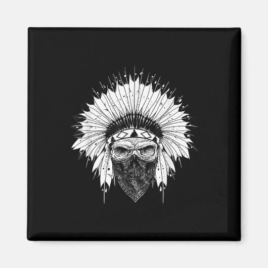 Indian Skull Rag, Indiaans Tattoo, Zany Br Magneet (Voorkant)