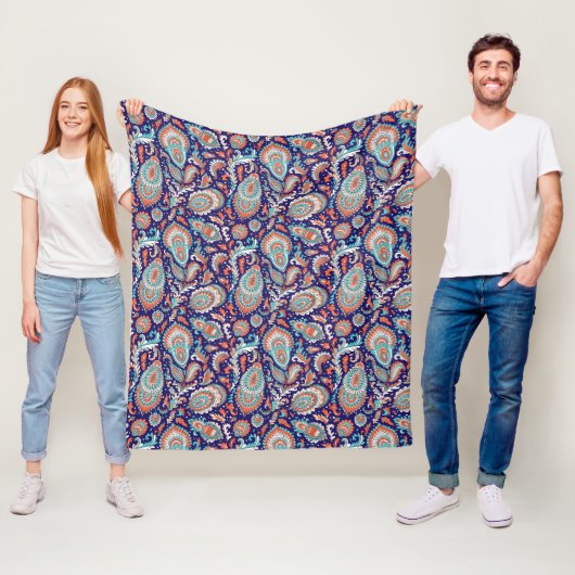 Indian style paisley floral seamless pattern fleece deken (In situ)