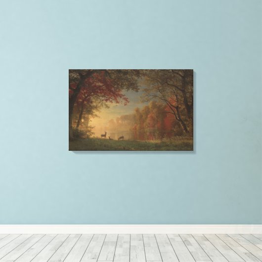 Indian Sunset Deer bij een meer Canvas Afdruk (Insitu (Houten vloer))