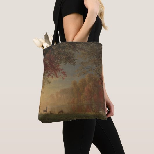 Indian Sunset Deer bij een meer Tote Bag (Dichtbij)