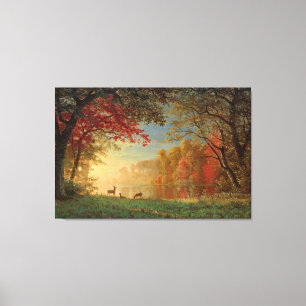 Indian Sunset Deer bij een meer van Bierstadt Canvas Afdruk