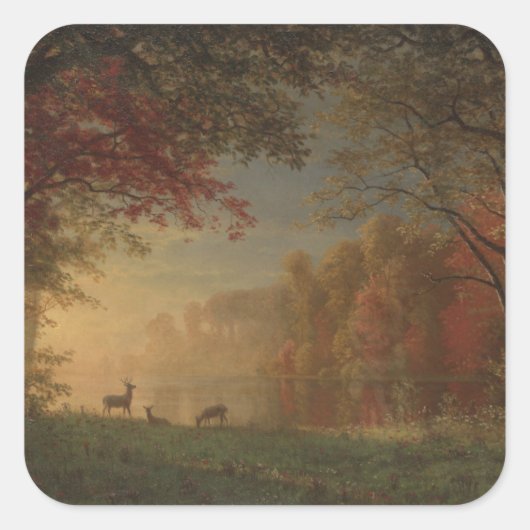 Indian Sunset Deer bij een meer Vierkante Sticker (Voorkant)