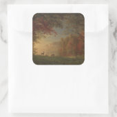 Indian Sunset Deer bij een meer Vierkante Sticker (Tas)
