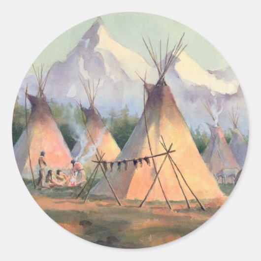 INDIAN TIPI CAMP door SHARON SHARPE Ronde Sticker (Voorkant)