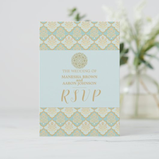 INDIAN TURQUOISE - RSVP-Kaart met bruiloft RSVP Kaartje (Staand voorkant)