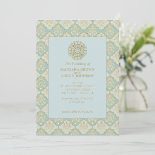 Indian Turquoise - Wedding Invite Kaart (Staand voorkant)