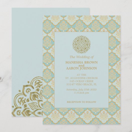 Indian Turquoise - Wedding Invite Kaart (Voorkant / Achterkant)