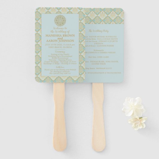 Indian Turquoise - Wedding Programme Fan Handwaaier (Voorkant en achterkant)