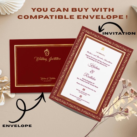 Indian wedding ethnic luxury Hindu invitation Kaart