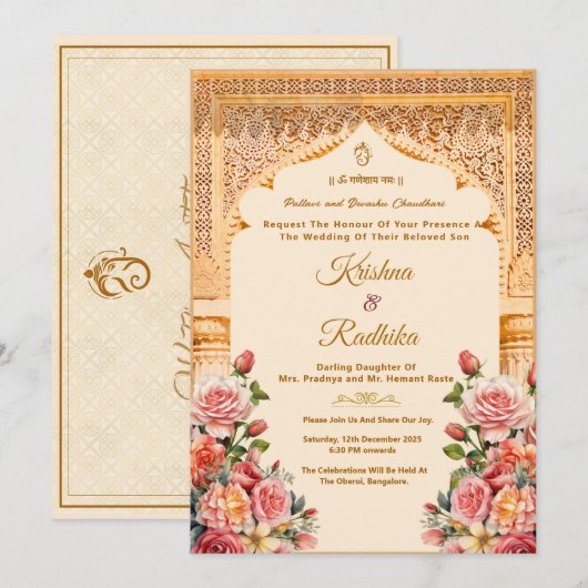 Indian wedding ethnic luxury invitation kaart (Voorkant / Achterkant)