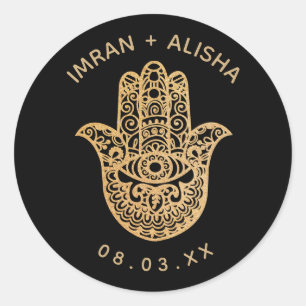 Indian Wedding Gold Black hamsa Henna Ronde Sticker