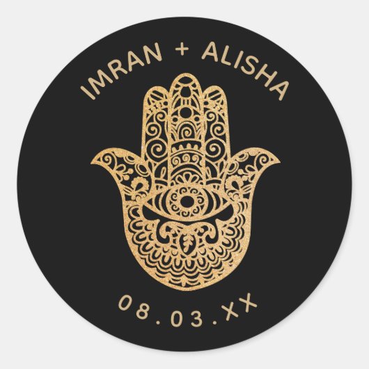 Indian Wedding Gold Black hamsa Henna Ronde Sticker (Voorkant)