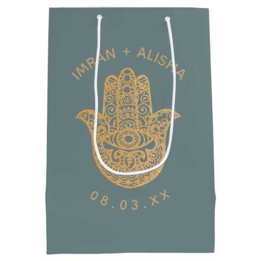 Indian Wedding Gold Blue hamsa Henna Medium Cadeauzakje (Achterkant)