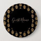 Indian Wedding Gold hamsa Henna Gastenaam Ronde Button 4,0 Cm (Voorkant)