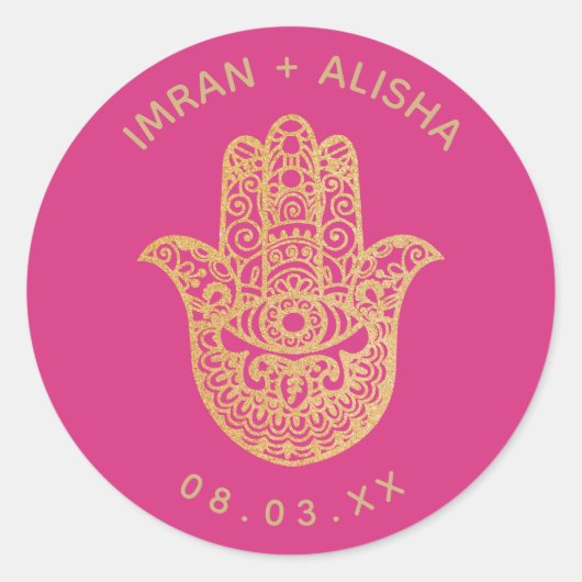 Indian Wedding Gold Pink hamsa Henna Ronde Sticker (Voorkant)