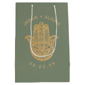 Indian Wedding Gold Sage Green hamsa Henna Medium Cadeauzakje (Achterkant)
