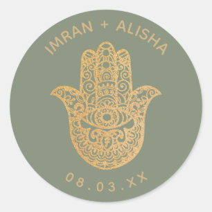 Indian Wedding Gold Sage Green hamsa Henna Ronde Sticker