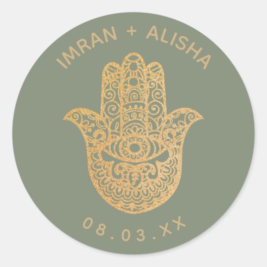 Indian Wedding Gold Sage Green hamsa Henna Ronde Sticker (Voorkant)
