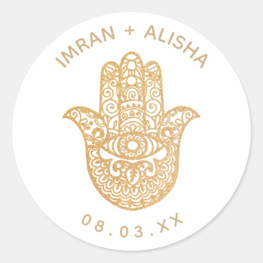 Indian Wedding Gold White hamsa Henna Ronde Sticker (Voorkant)
