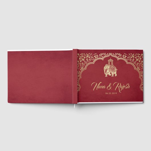 Indian Wedding Guest Book met Ganesha, Rood, Goud Gastenboek (Volledig)