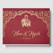 Indian Wedding Guest Book met Ganesha, Rood, Goud Gastenboek (Voorkant)