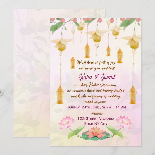 Indian Wedding Haldi Ceremony Invitations Kaart (Voorkant / Achterkant)