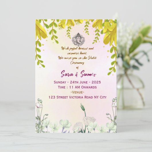 Indian Wedding Haldi Ceremony Invitations  Kaart (Staand voorkant)