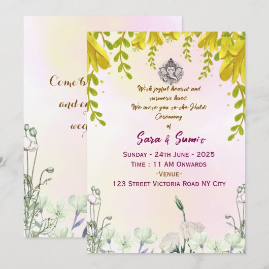 Indian Wedding Haldi Ceremony Invitations  Kaart (Voorkant / Achterkant)