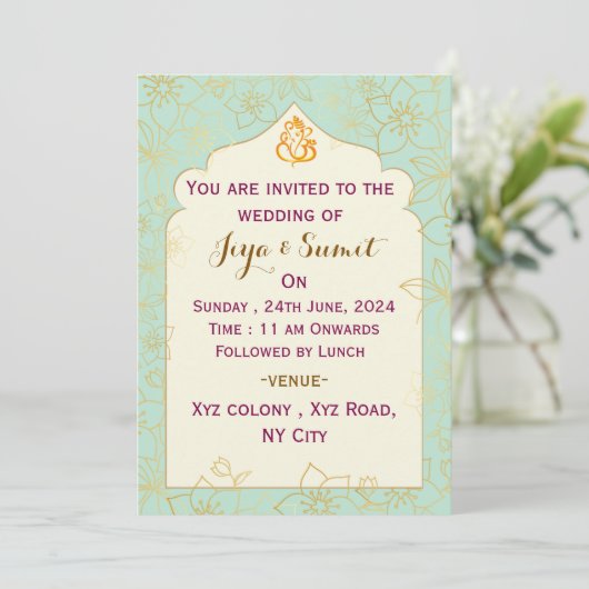 Indian Wedding Invitation Kaart (Staand voorkant)