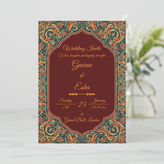 Indian Wedding Invitation (Mughal Version) Kaart (Staand voorkant)