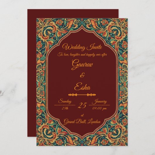 Indian Wedding Invitation (Mughal Version) Kaart (Voorkant / Achterkant)