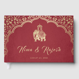 Indian Wedding Invitation, Red, Gold, Ganesha Gastenboek
