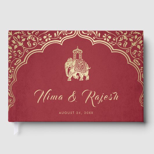 Indian Wedding Invitation, Red, Gold, Ganesha Gastenboek (Voorkant)